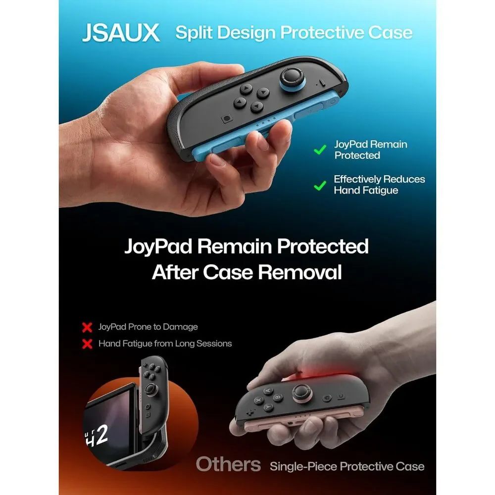 Split Every Day Case for Switch 2, Magnetic Detachable Front Cover, Adj Stand